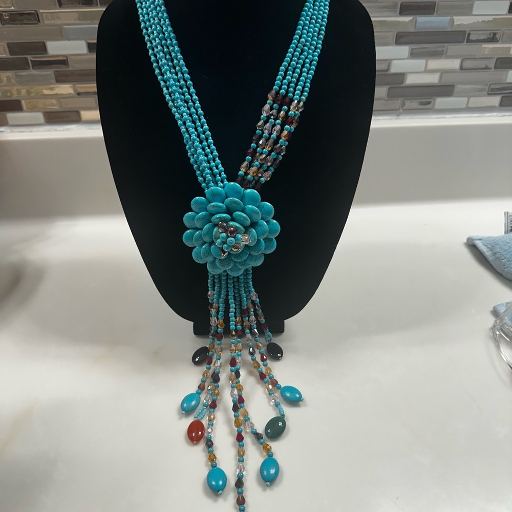 Joan Rivers Turquoise Beaded Necklace with Floral Pendant